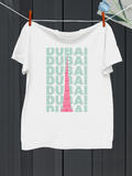 Men's T-Shirt Dubai Skyline In Pink Graphic Tower Under Repeated City Name Dubai