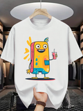 Men's T-Shirt Colorful Cartoon Snack Character With Playful Smile Holding A Drink
