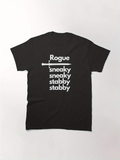 Men's T-Shirt Rogue With Stylized Dagger Amongst Stacked White Words T Shirt