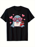Men's T-Shirt Adorable Cartoon Dolphin With Heart Shaped Glasses Surrounded By Floating Pink Hearts