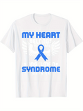 Men's T-Shirt My Heart Syndrome Blue Awareness Ribbon And Subtle Winged Pattern T Shirt