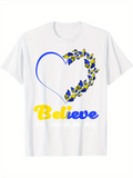 Men's T-Shirt Believe Vibrant Blue And Gold Butterflies Circling An Open Heart