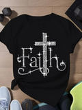 Men's T-Shirt Faith Cross Pattern With Shining Crystal Effects And Elegant Script Lettering