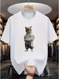 Men's T-Shirt Chilled Urban Streetwear Look With Grey Hoodie Cat