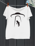 Men's T-Shirt Minimalist Abduction Silhouette Under Mysterious Light Alien Spaceship