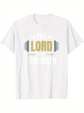 Men's T-Shirt The Lord Giving Inner Strength With Athletic Barbell Weights White T Shirt