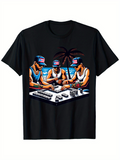 Men's T-Shirt Late Night Tropical Beach Gambling Scene With Three Men Playing Cards