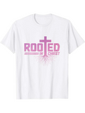 Men's T-Shirt Rooted In Faith With Pink Cross And Subtle Tree Roots T Shirt