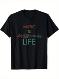 Men's T-Shirt Music Is Life Colorful Sound Waves With Guitar Outline