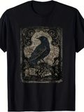 Men's T-Shirt Vintage Ornate Border With Mysterious Dark Perched Raven Illustration