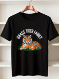 Men's T-Shirt Grass Tiger Family Relaxing On Vibrant Green Grass Majestic Wild Tiger
