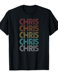 Men's T-Shirt Multicolor Faded Retro Typography Pattern Stacked Name Chris