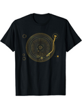 Men's T-Shirt Minimalist Lines With Gold Circular Elements Retro Turntable