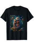 Men's T-Shirt Tender Forest Night With Glowing Flowers Hugging Otters
