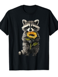Men's T-Shirt Fluffy Fur With Sunflower Held By Gentle Standing Raccoon