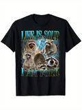 Men's T-Shirt Life Is Soup I Am Fork Surrounded By Playful Raccoons With Lightning Background Raccoons