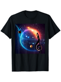 Men's T-Shirt Colorful Outer Space Planets With Swirling Nebula Surrounding Musical Note