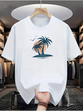 Men's T-Shirt Golden Sunset With Palm Trees Over Serene Ocean Island