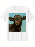 Men's T-Shirt Blue Sky Pasture With Calm Grassland Grazing Black Cow