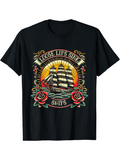 Men's T-Shirt Loose Lips Sink Ships With Red Roses And Radiant Sunlit Sailing Ship