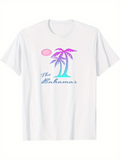 Men's T-Shirt The Bahamas Pink Sun With Blue And Purple Palm Tree