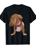 Men's T-Shirt Cartoon Art Style Dog With Pink Collar Calm Expression