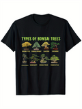 Men's T-Shirt Types Of Bonsai Trees With Diagram Illustrations On Black Tee