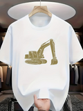 Men's T-Shirt Metallic Machinery Featuring Industrial Power Among Construction Site Excavator