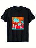 Men's T-Shirt Vivid Orange And Turquoise Sunset Silhouette With Palm Trees