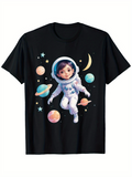 Men's T-Shirt Colorful Planets Whimsical Child Astronaut Floating Among Stars And Moon
