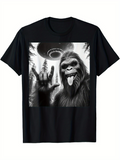 Men's T-Shirt Playful Bigfoot In Forest With UFO Hovering Above Sasquatch