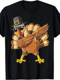 Men's T-Shirt Cartoon Turkey Wearing Glasses With Pilgrim Hat Thanksgiving Bird