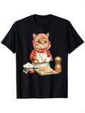 Men's T-Shirt Cozy Kitchen Scene With Whiskers And Baking Ingredients Cat