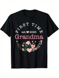 Men's T-Shirt First Time Grandma Bright Blossoms With Pink Hearts Surrounding Flower