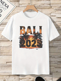 Men's T-Shirt Bali 2025 Sunset Palms With Silhouetted Trees Over Orange Glow Beach