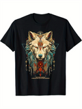 Men's T-Shirt Sacred Tribal Elements With Spiritual Accents Surrounding Mystical Wolf