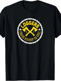 Men's T-Shirt Loggers From Stump To Mill With Golden Crossed Lumber Axes Emblem
