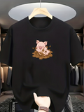 Men's T-Shirt Cute Happy Pig Playing In Fresh Muddy Puddle Pig