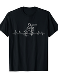 Men's T-Shirt Line Art Pulse Pattern With Skater On Black Tee Skateboard