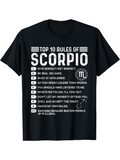 Men's T-Shirt Top Ten Rules Typography With Horoscope Graphic Zodiac Scorpio