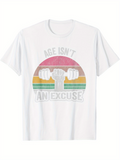 Men's T-Shirt Age Isnt An Excuse Vintage Stripes With Raised Fist And Barbell Motif