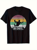 Men's T-Shirt Oh Chute Retro Skydiving Silhouette In Colorful Grunge Striped Circle