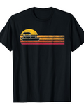 Men's T-Shirt Retro Sunset With Striped Lines Over Calm Lake And Fishing Boat