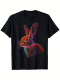 Men's T-Shirt Neon Glow Edges With Vivid Artistic Colors Featuring Rabbit