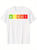 Men's T-Shirt Colorful Science Inspired Graphic With Block Letters Over White Archery