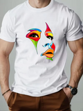 Men's T-Shirt Vivid Color Blocking Expression With Painted Abstract Female Face