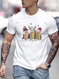 Men's T-Shirt Christmas Hats Snow And Cheerful Reindeer With Festive Beer Glasses