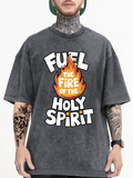 Men's T-Shirt Fuel The Fire Of The Holy Spirit Bold Lettering With Cartoon Style Flame Graphic T Shirt