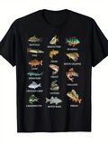 Men's T-Shirt Buffalo Pike Carp Sturgeon Catfish Perch Swimming Among Freshwater River Fish