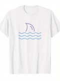 Men's T-Shirt Minimalist Blue Waves With A Shark Fin Under Sunlight Sea